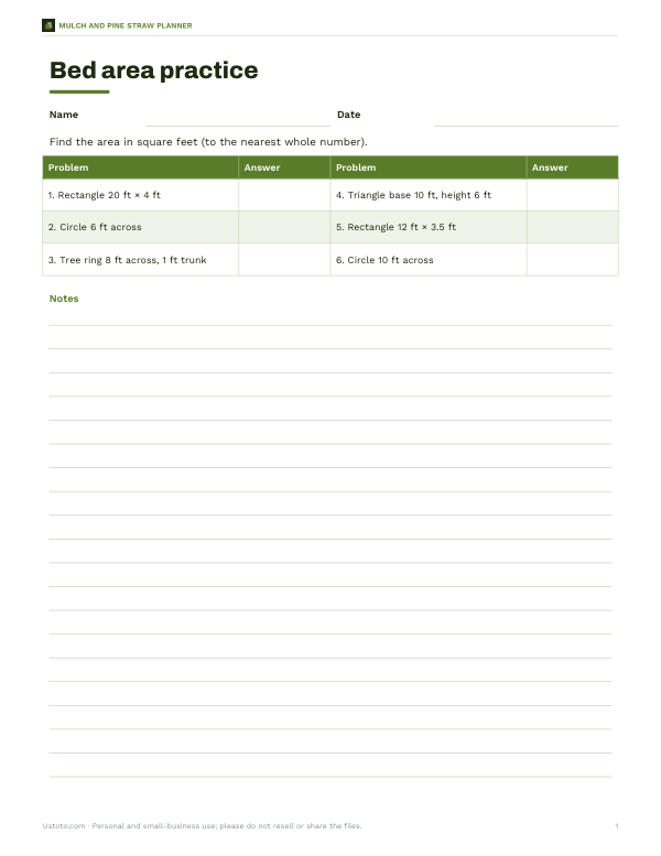 Preview of Printable Pine Straw Measurement Worksheet